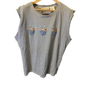 Victoria Jones Woman Striped Sleeveless Navy White Round Neck Shirt Sz 1X